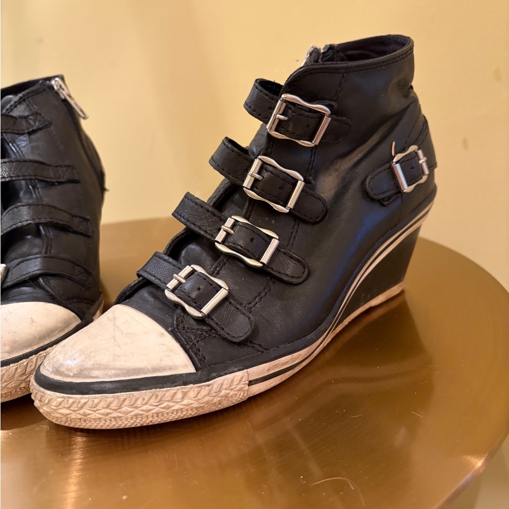 Ash Black Multi-Buckle Wedge Sneakers fits 6.5